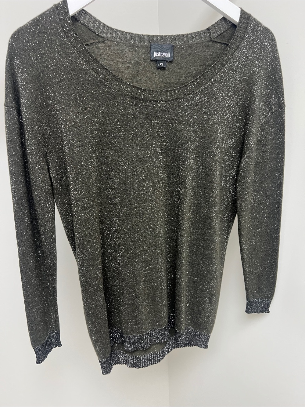 Just Cavalli Metallic Taupe Crewneck Sweater